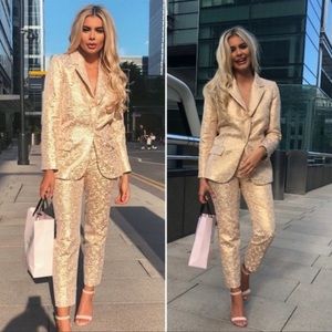 Zara jacquard metallic gold blazer pant suit
